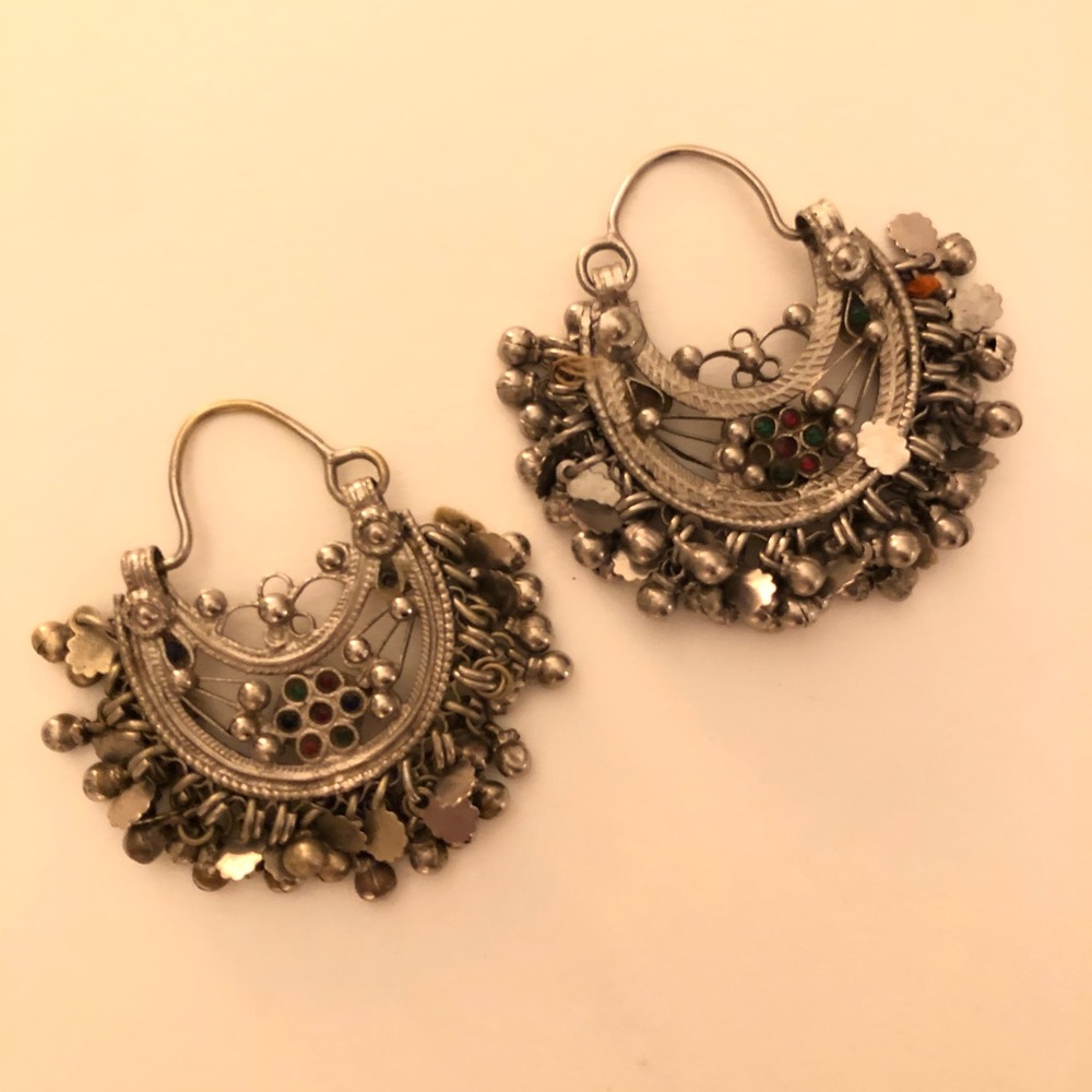 Silver bead earrings.